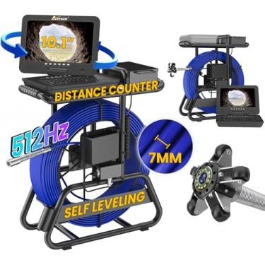 Imagem de anysun Câmera de Esgoto Autonivelante, Transmissor de 512 Hz, Contador de Medidor, Câmera de Tubo Ajustável de 10 "Hd 270 Graus com Teclado, Vídeo/Áudio de 1 Toque, Câmera de Cobra de Encanamento Com