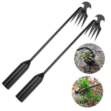 Imagem de Ferramenta extrator de ervas daninhas conjunto de 2 ferramentas de arrancamento de ervas daninhas, 4 dentes manganês aço forjado ferramenta de remoção de ervas daninhas para vegetais, ferramenta
