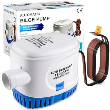 Imagem de Luney Bomba de esgoto, bombas automáticas de esgoto para barcos 12 v 1100 GPH, bomba submersível de porão de barco pequeno com interruptor de flutuação, 1-1/20.3 cm (29 mm) diâmetro de saída, fio 39IN