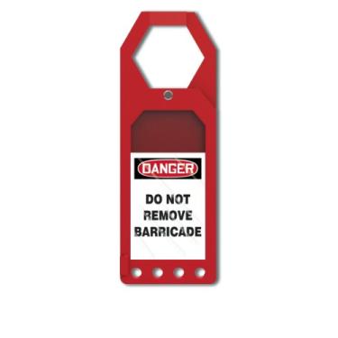 Imagem de Accuform Signs TSS914 Suporte de plástico seguro para etiqueta, lenda padrão "Danger Do Not Remove Barricade", 25,4 cm de comprimento x 8,9 cm de largura x 9,5 cm de espessura, vermelho