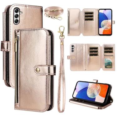 Imagem de Dswteny Capa carteira para Samsung Galaxy S24/S25 5G com alça de pulso alça de ombro bolsa com zíper, carteira flip de couro de luxo com suporte para cartão de crédito para celular S 24 24S 25 25S G5