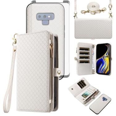 Imagem de Asuwish Capa de celular para Samsung Galaxy Note 9 carteira com zíper destacável com protetor de tela de vidro temperado alça transversal alça flip porta-cartões Note9 Not S9 mulheres homens meninas