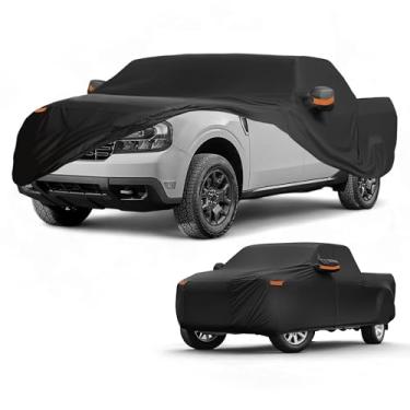 Imagem de Partuto Capa de carro à prova d'água para todos os climas, automotiva, externa, anti-UV, proteção contra chuva e sol, cobertura externa completa para Ford Maverick preta com tiras refletoras