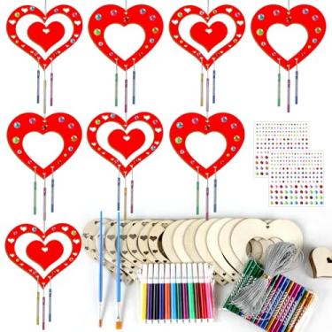 Imagem de gisgfim Kit de artesanato de sino de vento para o dia dos namorados, faça seu próprio coração vermelho, sino de vento, amor, madeira inacabada, faça você mesmo, artes para colorir, artesanato, para