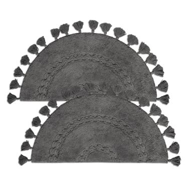 Imagem de BIEN BEAU Pacote com 2 tapetes boho de meio círculo com borlas para seu banheiro - lindamente feito à mão com inserção de crochê - 100% algodão macio - decoração de tapete de banheiro boêmio