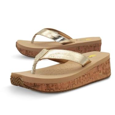 Imagem de Volatile Sandália anabela feminina, Dourado, 7