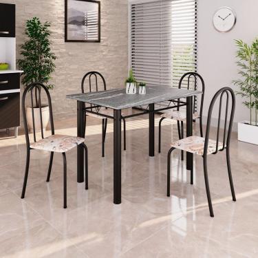 Imagem de Conjunto de Mesa Tubular 100cm X 60cm Tampo em Granito com 4 Cadeiras Bege / Preto