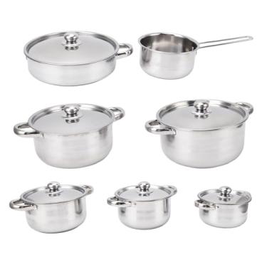 Imagem de Conjunto de Panelas de 7 Peças Panela de Sopa de Aço Inoxidável Com Orelha Dupla Alça única Panela de Leite Frigideira para Cozinha Resistente a Altas Temperaturas Fácil de