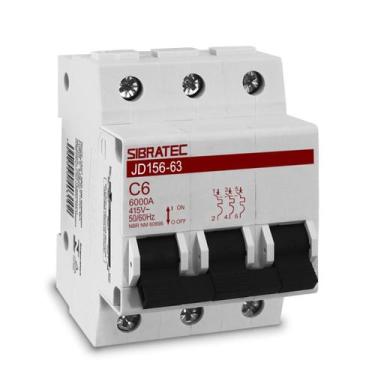 Imagem de Disjuntor Mini Tripolar JD156 6A Curva C 6kA Sibratec