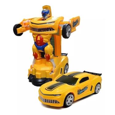 Imagem de Carro Vira Robo Som Luz Carrinho BMW BRANCO Brinquedo Menino Pilha Cor CAMARO AMARELO - TYDA (CAMARO AMARELO)