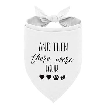 Imagem de Bandana de anúncio de bebê para cachorro, bandana branca para cachorro, anúncio de anúncio de gênero e foto de anúncio de revelação de gênero e depois havia quatro bandana de cachorro, presente de
