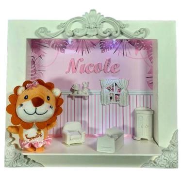 Imagem de Quadro Enfeite De Porta Maternidade Cenário Led - SAFARI MENINA LEAOZI