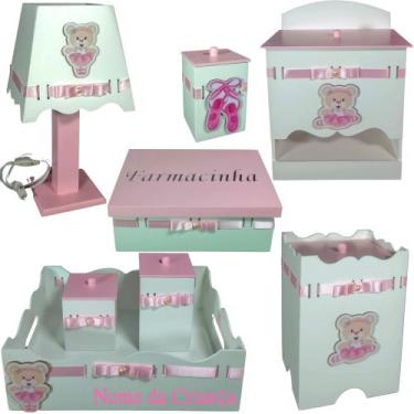 Imagem de Kit de Higiene bebê mdf menina - ursinha bailarina tampas rosa bb - FL