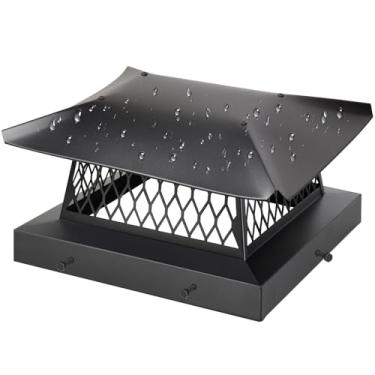 Imagem de Capa de tampa de chaminé de 33 cm x 33 cm, capa de chuva de telhado de lareira, capa de chaminé, protetor de chuva para ajuste externo com placa de capô de tela, aço galvanizado, maximiza melhor