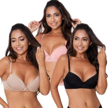 Imagem de Kit Sutiã Com Bojo Com 3 Básico Feminino Lingerie Confortável Com Aro 
