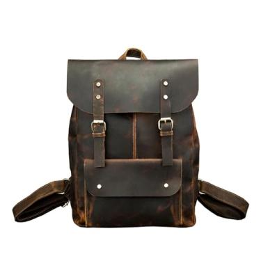 Imagem de Mochila de couro artesanal para homens ao ar livre bolsa de ombro de viagem de couro do vintage mochila casual