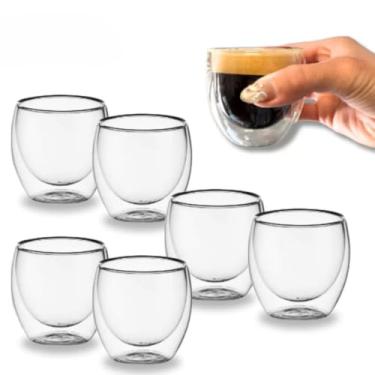Imagem de 6un Copo de Café Parede Dupla 80ml Vidro Copo Duplo Isolante Térmico Chá Cafézinho Resistente Design Térmico Isolante Elegante Durável Conforto Compacto Estilo Moderno Transparente