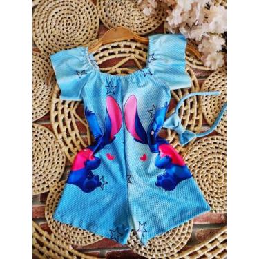 Imagem de Macacão Menina Infantil Temático  Stitch Azul + Arco de Cabelo - act, 