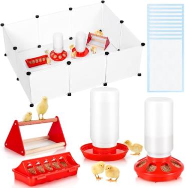 Imagem de Caixa de chocadeira de galinha para pintinhos, caixa de chocadeira com alimentador e bebedouro, kit inicial de pintinhos com poleiro de pintinho para codornas de aves pequenas
