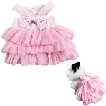 Imagem de Vestido de coelho roupa de fantasia de coelho, saia para uso diário, pano para gato pequeno, cachorro, chinchila, porquinho-da-índia, vestido de animal pequeno para foto de festa (rosa listrado, PP)