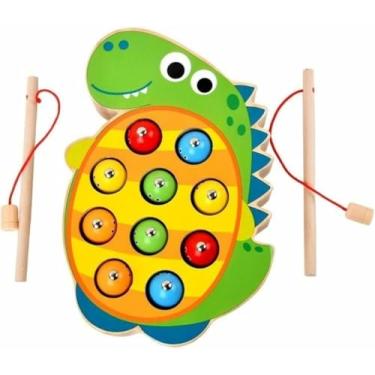 Imagem de Brinquedo Jogo de Pesca Magnético Infantil em Madeira, Formato Dinossauro, com 2 Varetas magnéticas, Pescaria para Crianças, Educativo