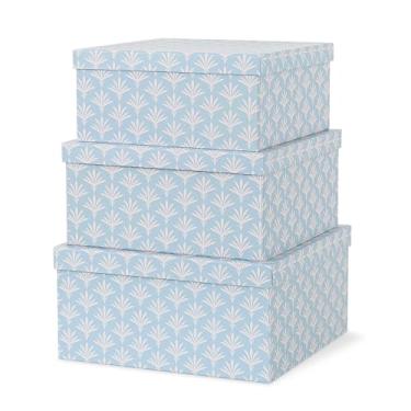 Imagem de Soul & Lane Conjunto de 3 caixas decorativas com tampas, quadrados de 28 x 28 cm, armazenamento de papelão para decoração de casa em azul, caixas de lembrança e de memória para organização, Deco Sky
