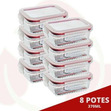 Imagem de Pote Papinha Vidro Trava Tampa 370ML Cor Sortida Lancheira 8Pçs - Belo