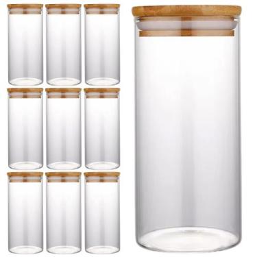 Imagem de Kit 10 Pote de Vidro 1100ml Condimento Redondo Tampa Bambu - Mori
