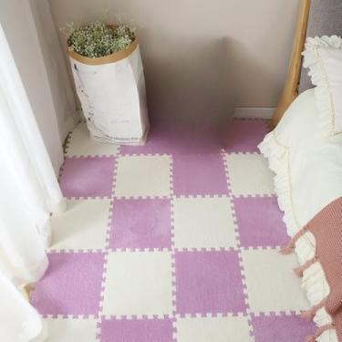 Imagem de 60 peças de tapete de pelúcia macio para brincar, espuma, tapete infantil, intertravado, ladrilhos de exercícios, piso, carpete e tapete para crianças, almofada 30 * 30 cm, branco, roxo, 60 peças