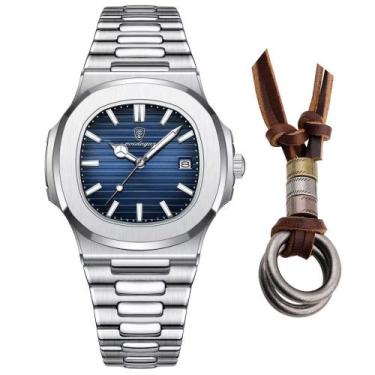 Imagem de Relógio Luxo Aço Inox Masculino Old Money + Colar Argola - PENDULARI