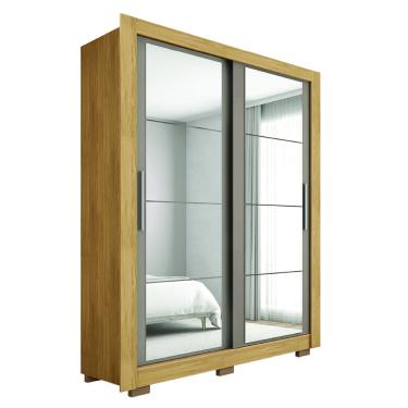 Imagem de Guarda Roupas Solteiro Com Espelho 2 Portas de Correr 2 Gavetas Luiza Buriti / Fendi Caemmun