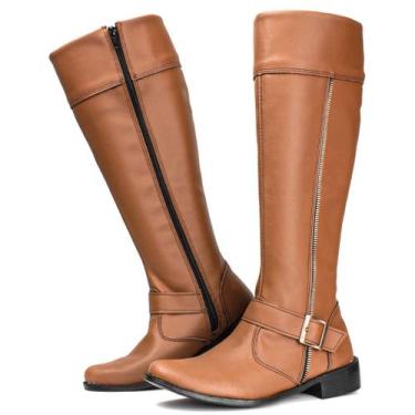 Imagem de Bota Feminina Caramelo Cano Longo Tipo Montaria Detalhe Em Fivela - Ri