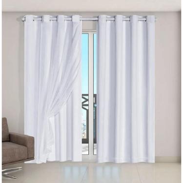 Imagem de Cortina Voil Xadrez Com Forro Blackout 4,00 X 2,80 Gelo