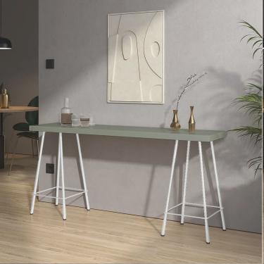 Imagem de Mesa Aparador Buffet Balcão Pam 90 cm Industrial Ferro Branco Tampo 100% mdf Verde Oliv...