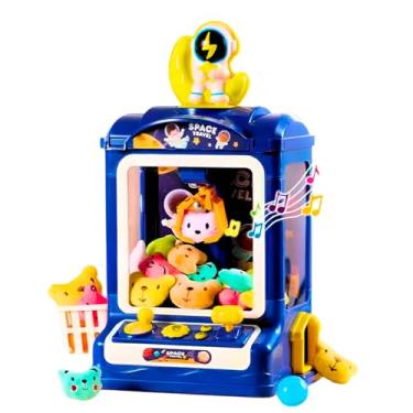 Imagem de Mini Máquina de Ursinhos de Pelúcia Arcade, 37cm, Jogo Eletrônico com Garra, 10 Pelúcias, Azul