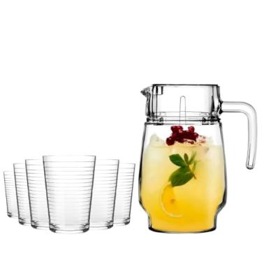 Imagem de Jarra De Vidro Com Tampa Suco Água Refresco 1 Litro + 06 Copos De Vidro 200ml(Jarra 1,8 Litros + Copos)