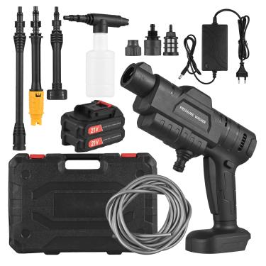 Imagem de Wemay Máquina de lavar de alta pressão para carro sem fio multifuncional limpador elétrico com bico ajustável 21 v baterias portátil lavadora de alta pressão adequada para lavar carros/regar flores/li
