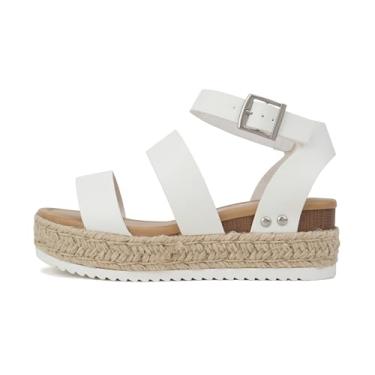 Imagem de Soda Top Shoe Bryce bico aberto fivela tira no tornozelo alpargatas flatform Wedge Casual Sanda, Poliuretano branco, 7.5