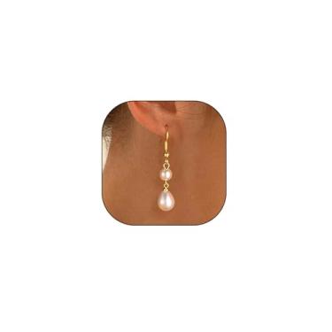 Imagem de Brincos delicados de pérolas de ouro 14 quilates longos de água doce brincos pendentes modernos vestidos de formatura para noivas, bijuterias, presentes para mulheres, esposa, Large, Cobre, Sem pedra