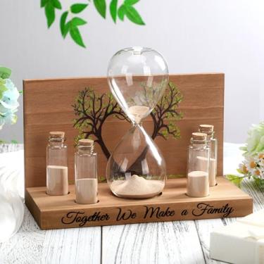Imagem de Sliner Unity Sand Ceremony Kit Unity Hour Glass para casamento, conjunto de areia, casamento, com base magnética de madeira, ampulheta, mini garrafa para festa de casamento, dia dos namorados (7 peças