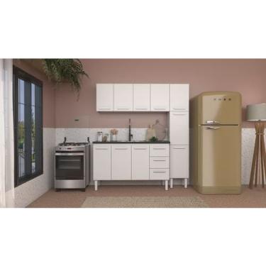 Imagem de Conjunto Cozinha Completo Para Pia 1,50metros Gabinete 3 Gavetas + Aéreo + Paneleiro 100% em Aço - Venus Cozimax