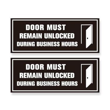 Imagem de 2 peças de placa adesiva para portas devem permanecer destrancadas durante o horário comercial, autoadesivo, impermeável, durável, por favor, não trave a porta durante o horário de funcionamento para