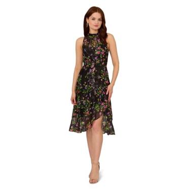 Imagem de Adrianna Papell Vestido midi feminino estampado frente única, Preto Multi, 46
