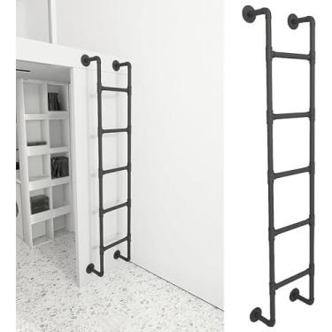 Imagem de Escada De Montagem Em Parede Gobkvn Para Interior E Exterior, Escada De Ferro De Tubo Redondo Antiderrapante De 100 Cm-160 Cm, Escada De Beliche, Escada De Loft De Dormitó, Black, 150cm/59in