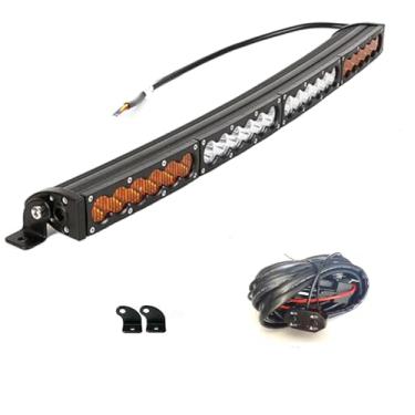 Imagem de Barra de luz LED curva de duas cores 63,5 cm 120W branco âmbar amarelo conjunto de inundação trabalho mergulho fora da estrada luz de neblina para barco, carro, SUV, caminhonete 4WD