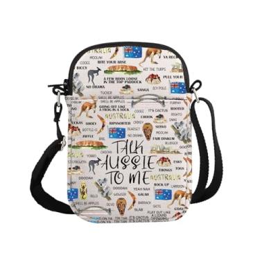 Imagem de G2TUP Bolsa tiracolo Australian Gift Talk Aussie To Me com frases australianas, gíria australiana, presente de viagem de férias na Austrália, Talk Aussie to Me P, Small