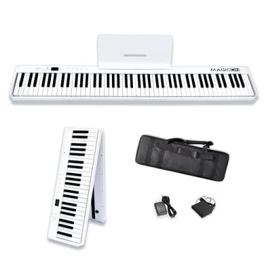 Imagem de MAGICON Novo Piano Eletrônico Dobrável De 88 Teclas Que Pode Ser Dobrado Em 180°, Mais Portátil. Fonte Sonora De Piano De Cauda Pura E Verdadeira Da France Dream, Pedal/Adaptador De Energia/Bolsa D