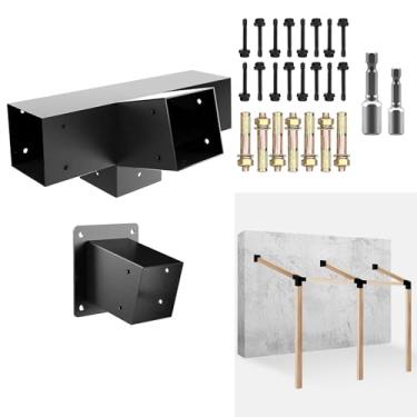 Imagem de DEVALLEY Kit De Suporte De Telhado Inclinado Para Pérgola, Suporte De Canto Em Ângulo Reto De 15 Graus De 3 Vias Com Base De Poste De Montagem Em Parede Para 4X4(Real: 3,5" X 3,5") Madeira Para Pérgol