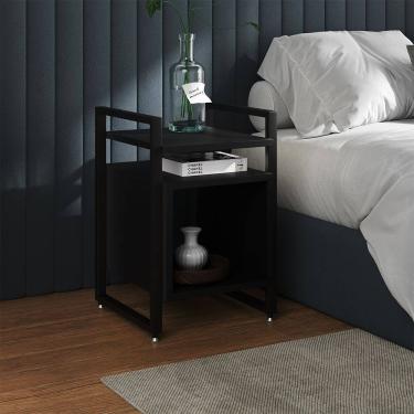 Imagem de Mesa de Cabeceira Industrial Marrocos Ferro Preto e Tampo Preto