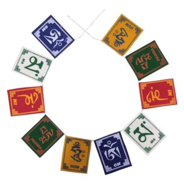 Imagem de Purpledip Bandeira tibetana de pano para casa, carro ou exterior: Om Mani Padme Hum Mantra Chant String, 5 polegadas grande (12301D)